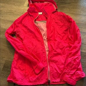 Columbia Pink Rain Jacket Windbreaker Soft Shell Women’s Sz Large packable hood